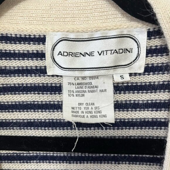 VINTAGE ADRIENNE VITTADINI LAMBSWOOL ANGORA STRIPED LONG CARDIGAN COAT SIZE S - Picture 3 of 7